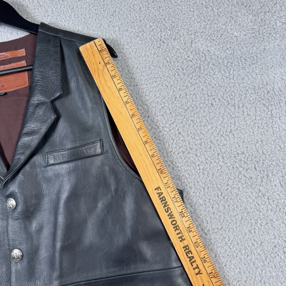 Coronado Leather Vest Mens 44 Black Cowhide Concealed Carry Buffalo Snap Biker - Picture 14 of 16